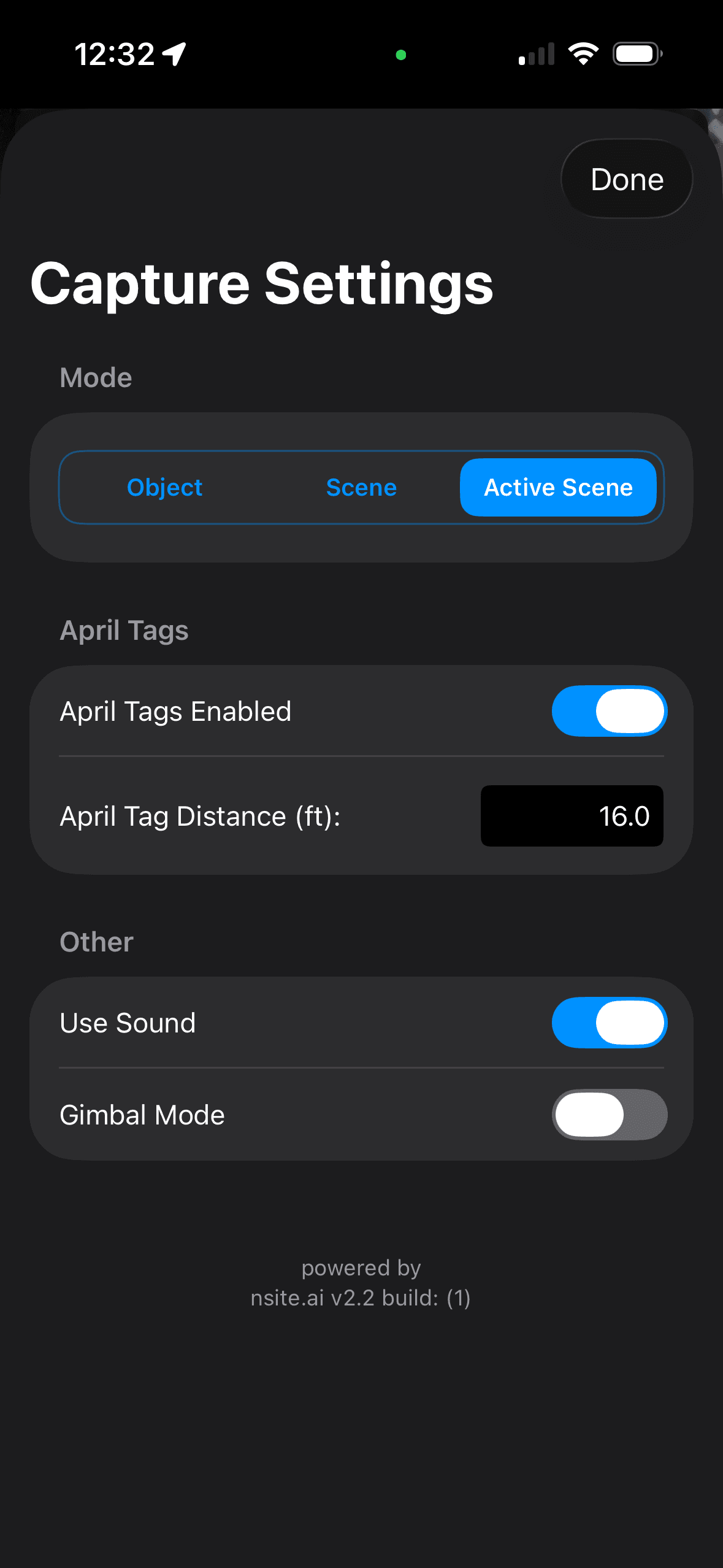 Active Scene capture mode settings